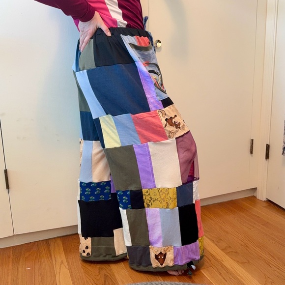 Colorful Patchwork Pants Crazy Boho Hippie Festival Upcycled by Unbound Soul - Picture 9 of 12